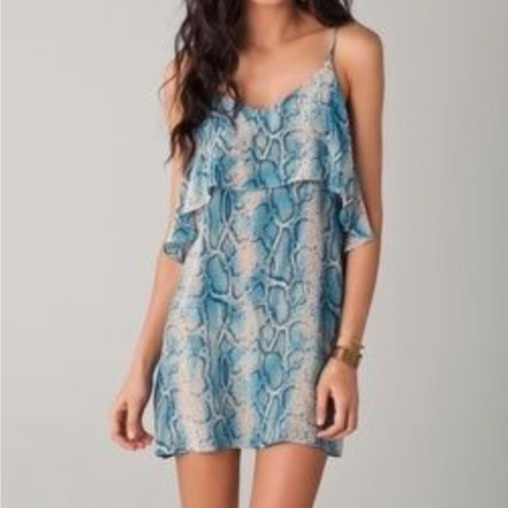 Vix Paula Hermanny Blue Snake Print Silk Dress